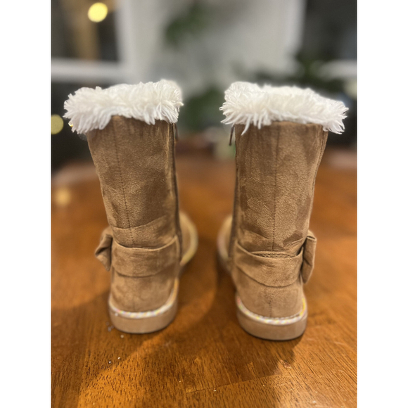 Magellan Tan Faux Suede Winter Boots Fur Trim Bow Detail Toddler Girl 11 - Picture 8 of 12